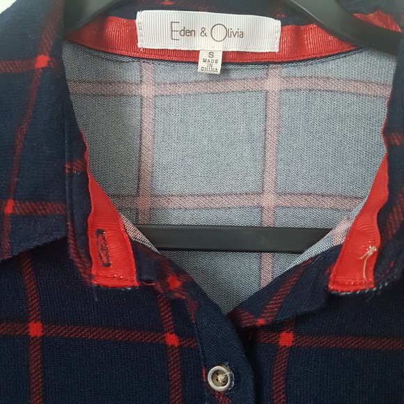 Eden & Olivia Dark Blue/Red Button Down Shirt, S - Picture 7 of 8